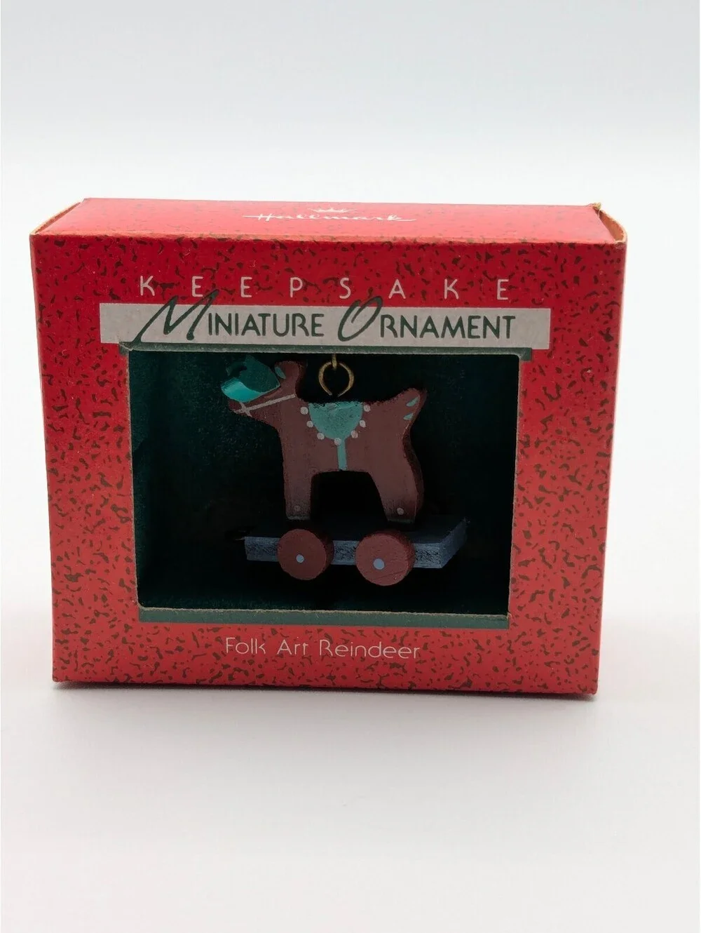 Hallmark Keepsake Folk Art Reindeer Miniature Ornament 1988, New in Box, Wooden